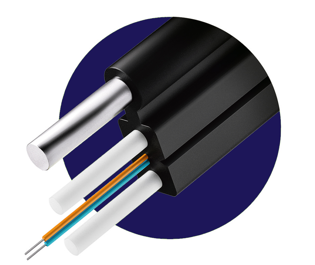 Оптический дроп кабель FTTH, 2ов, G657A1, усилен стеклопрутками FRP с  ВСЭ (steel)